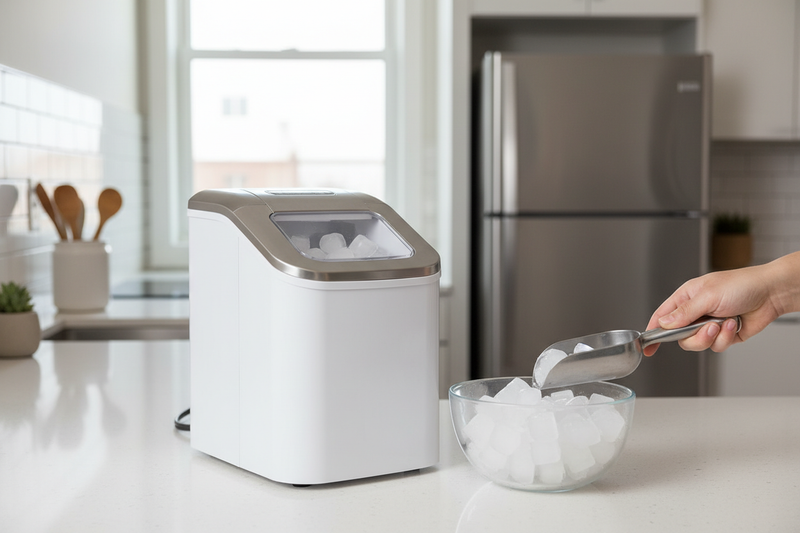 I Squeezed a Small Cube Ice Machine Onto My Cluttered Counter