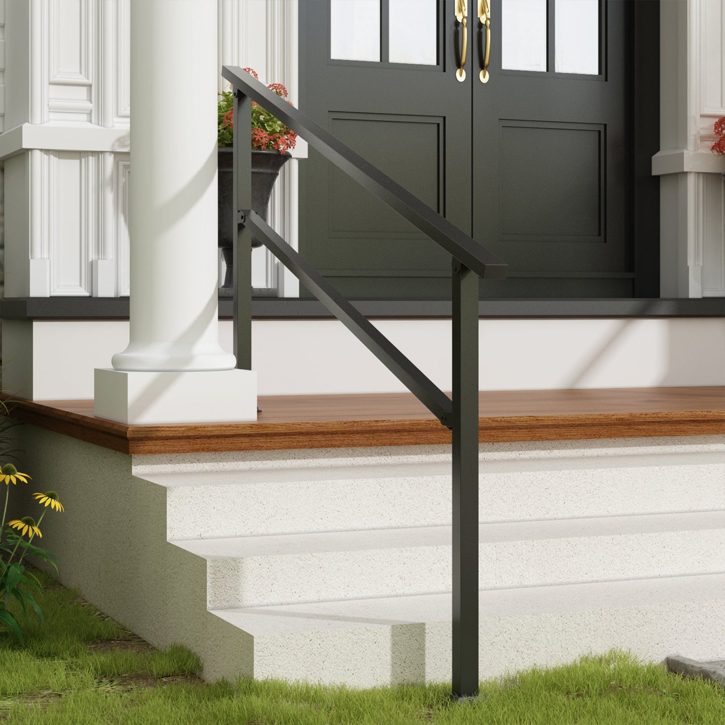 68.5 inch Minimalist Satin Black Stair Banister with Adjustable Angle