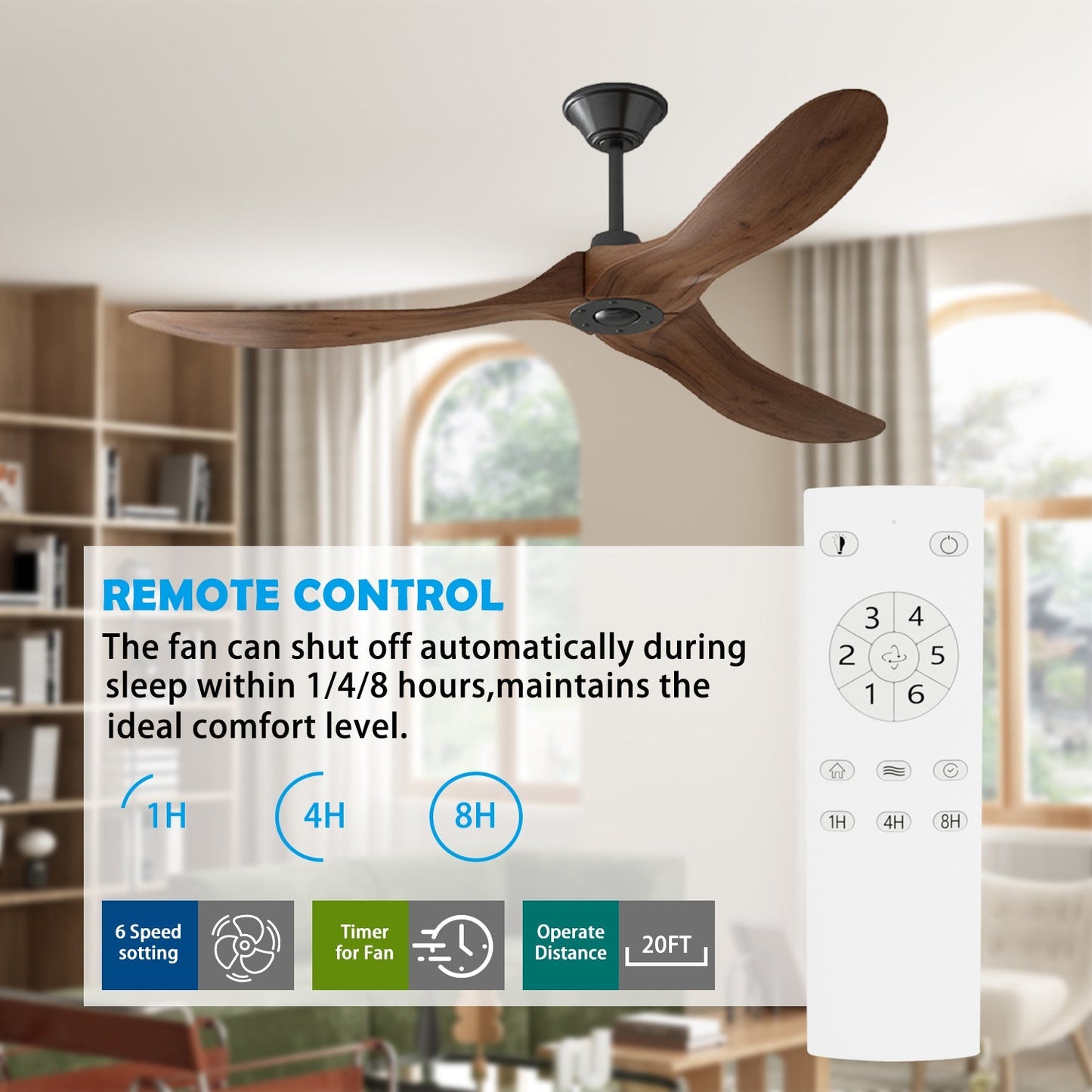 60 inches Modern Simple Brown Ceiling Fan With Wooden Streamline Design
