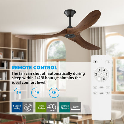 60 inches Modern Simple Brown Ceiling Fan With Wooden Streamline Design