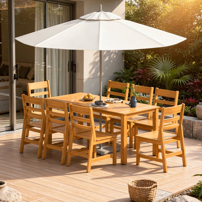81 inches Modern Natural Wood 7-Piece Outdoor Dining Set (1 Table & 6 Chairs) with Weather-Resistant Design