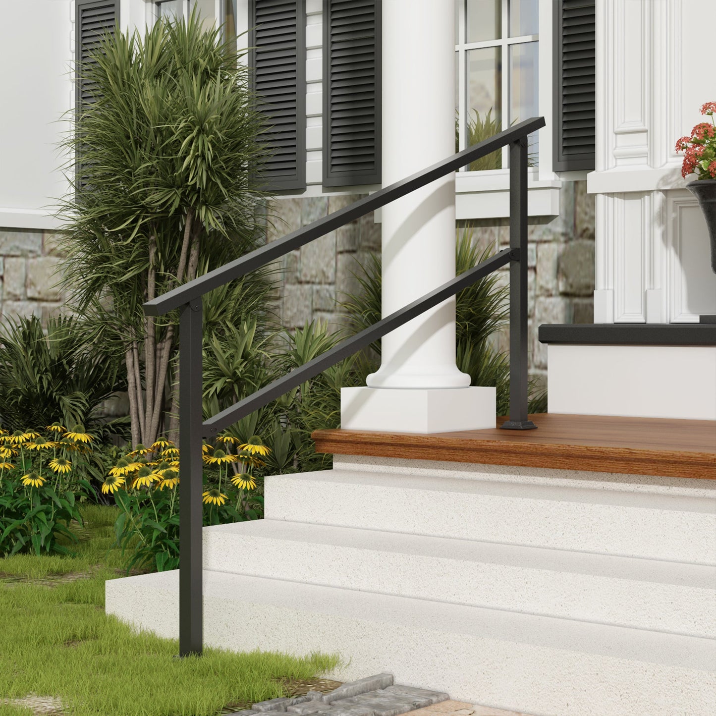 68.5 inch Minimalist Satin Black Stair Banister with Adjustable Angle