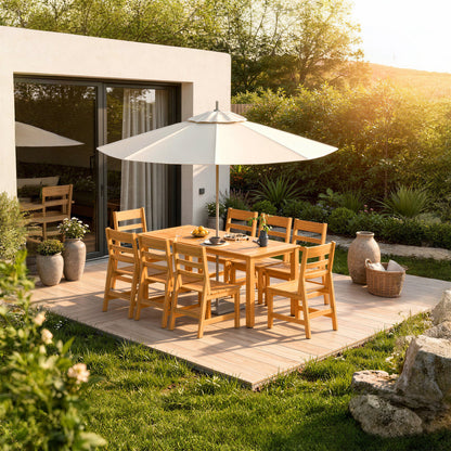 81 inches Modern Natural Wood 7-Piece Outdoor Dining Set (1 Table & 6 Chairs) with Weather-Resistant Design
