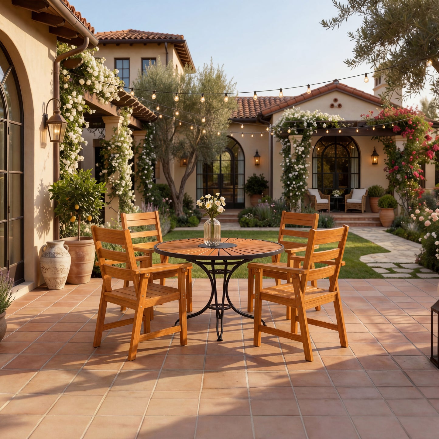 23 inch Outdoor Dining Chairs HDPE Patio Chairs with Wide Cup-Ready Arms All-Weather Durability (Set Of 2)