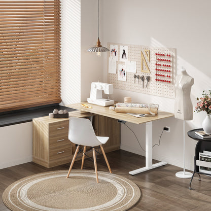63 inches Modern Minimalist White Standing Desk With 3 Drawers, 2 Exterior Shelves, Electric Lift
