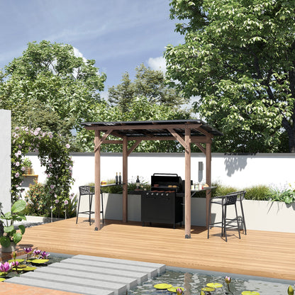 103.4 inch Natural Cedar Grill Gazebo with Hardtop Roof and Side Tables