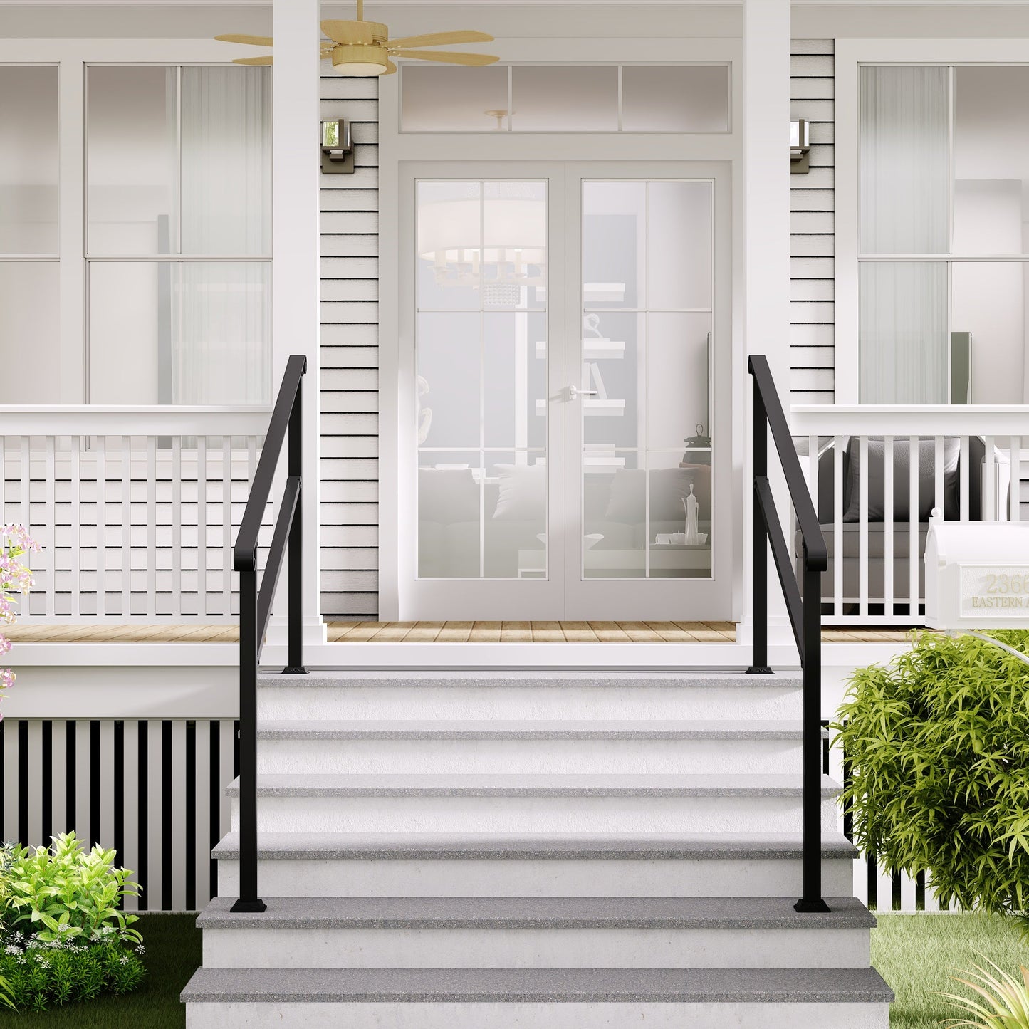 68.5 inch Modern Matte Black Stair Banister with Adjustable Angle