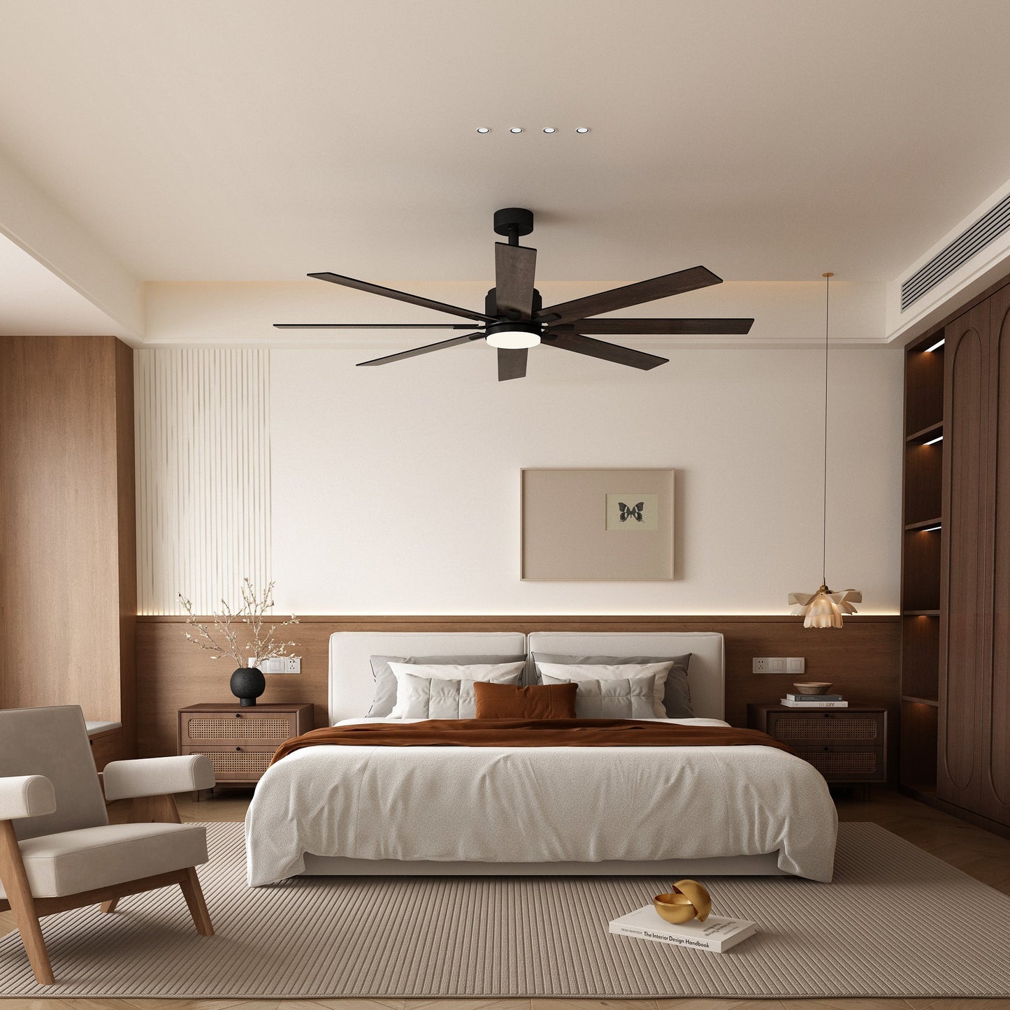 31 inches Modern Dark Brown Ceiling Fan with Dual-Tone Blades and 3-Color LED Light