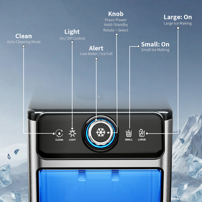 Homevol EVO1 Corded & Battery Powered Ice Maker with Self-Cleaning - Stainless Silver