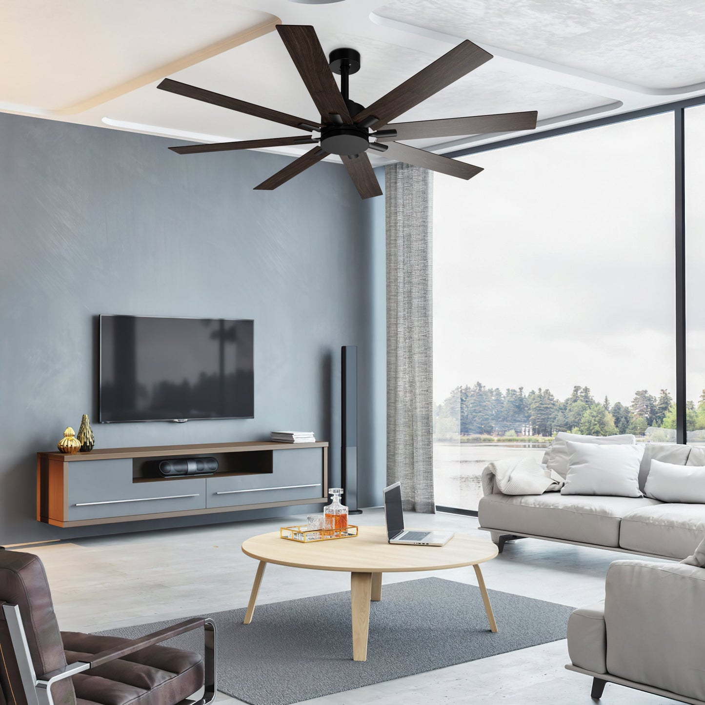 65 inches Modern Minimalist Ceiling Fan with 8 Reversible Blades and Remote Control