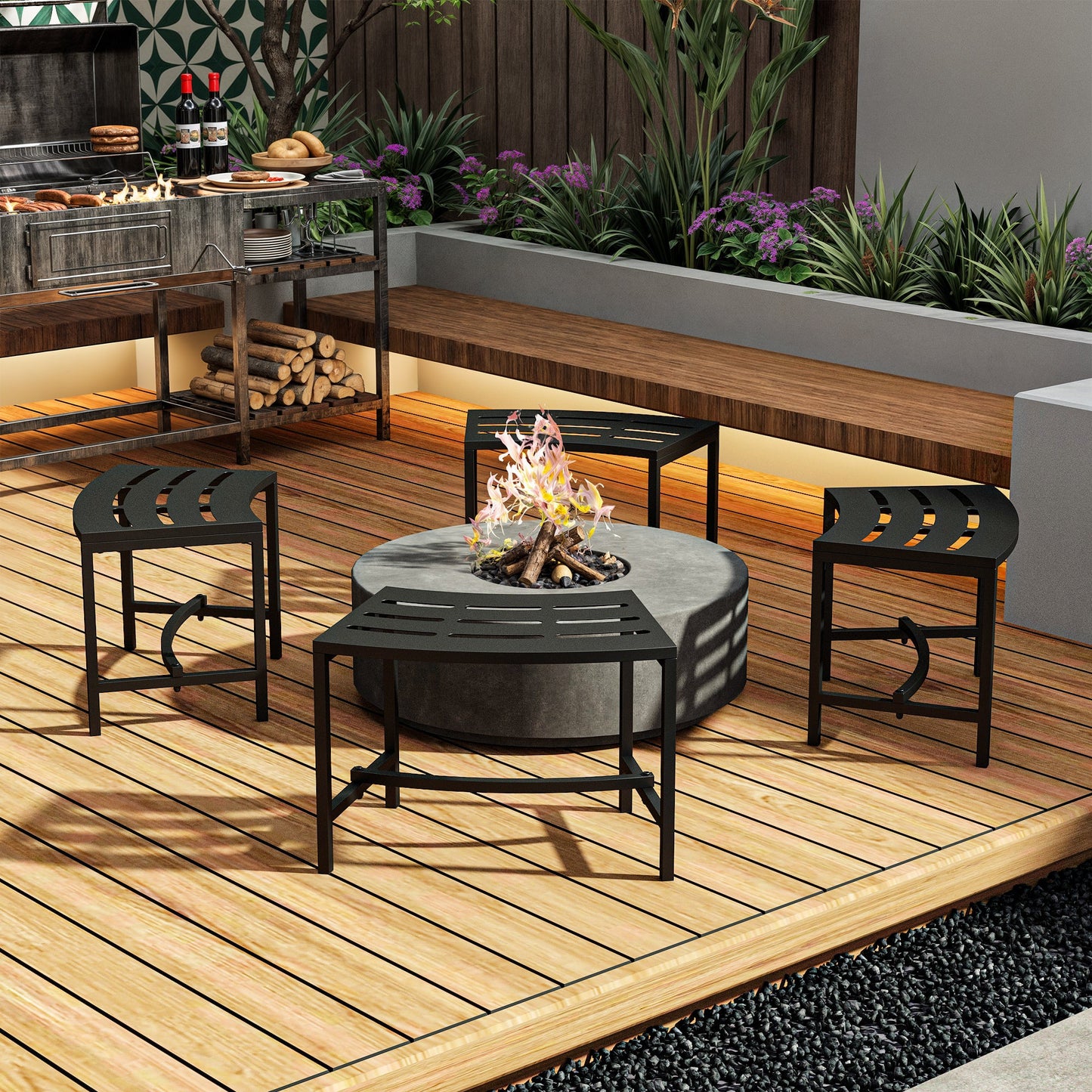 23.9 inch Industrial Black Outdoor Bench (Set of 4)