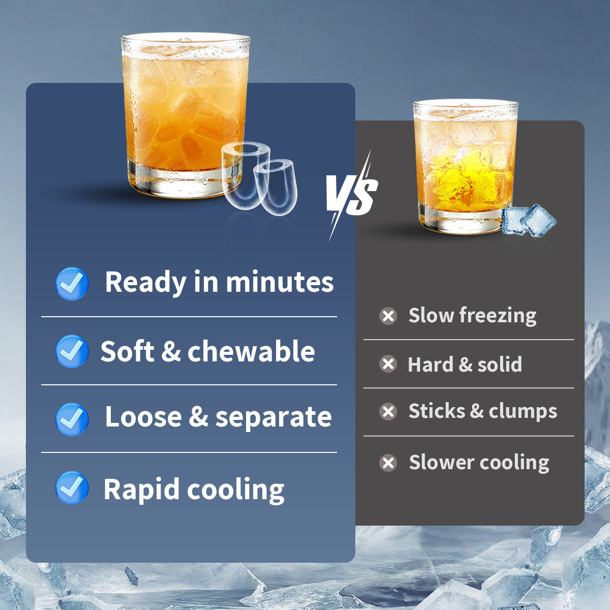 Homevol EVO1 Corded & Battery Powered Ice Maker with Self-Cleaning - Stainless Silver