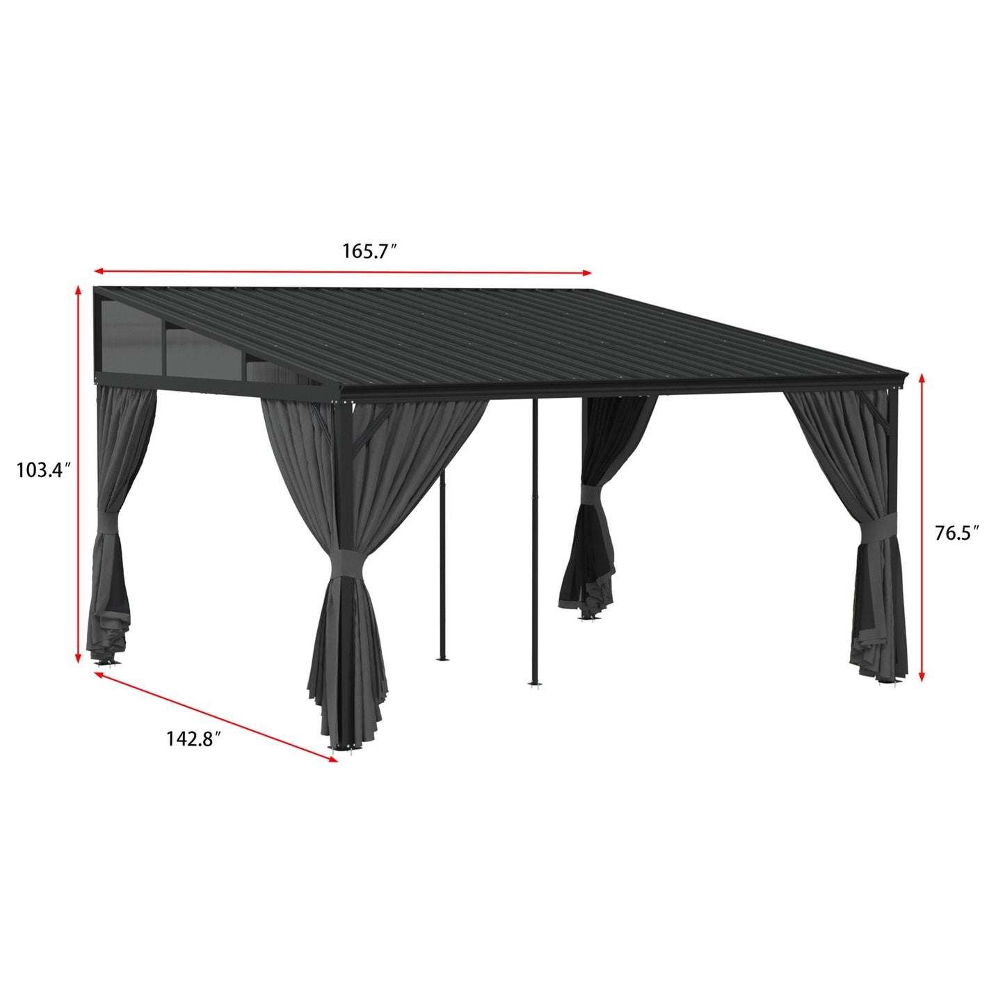 165.7 inch Modern Black Patio Gazebo with Curtains and Mosquito Net