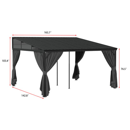 165.7 inch Modern Black Patio Gazebo with Curtains and Mosquito Net