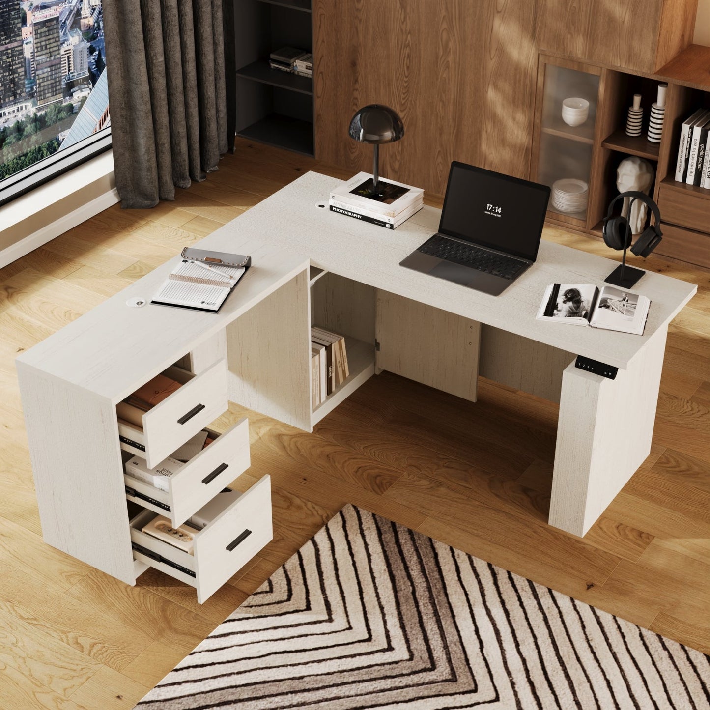 63 inch L-Shaped Standing Desk with 3 Drawers