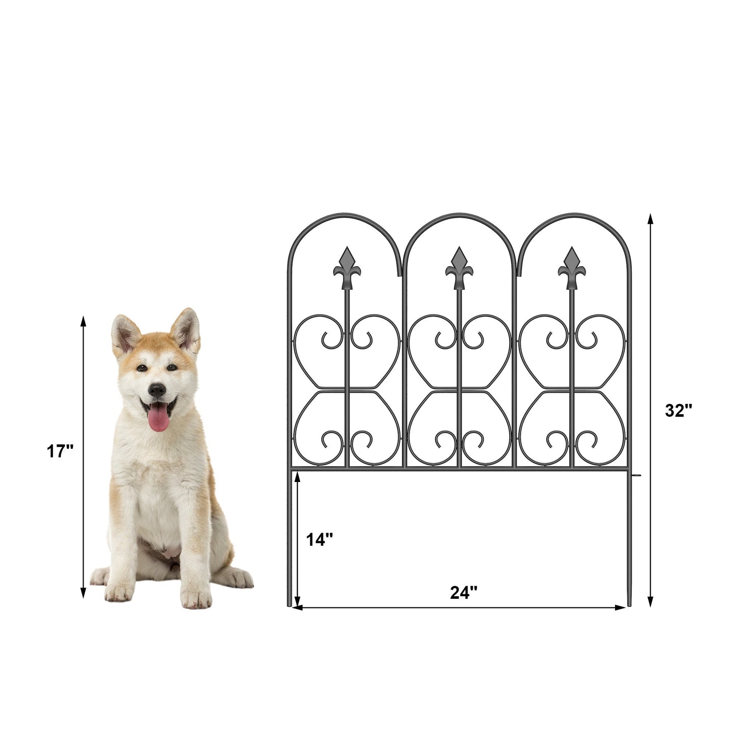 24 inches Modern Classic Black Metal Fencing with 5 Panel(s) Included