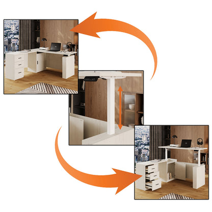 63 inch L-Shaped Standing Desk with 3 Drawers