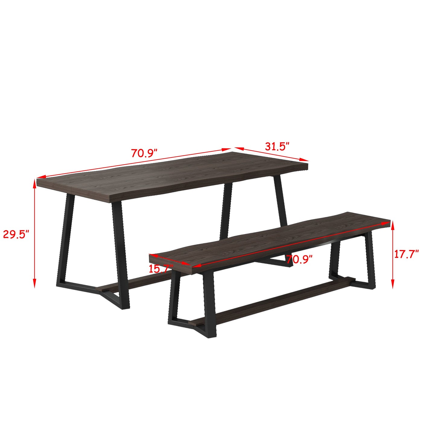 70.9 inch Heavy-Duty Brown Patio Dining Set with Bench