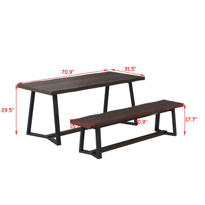 70.9 inch Heavy-Duty Brown Patio Dining Set with Bench