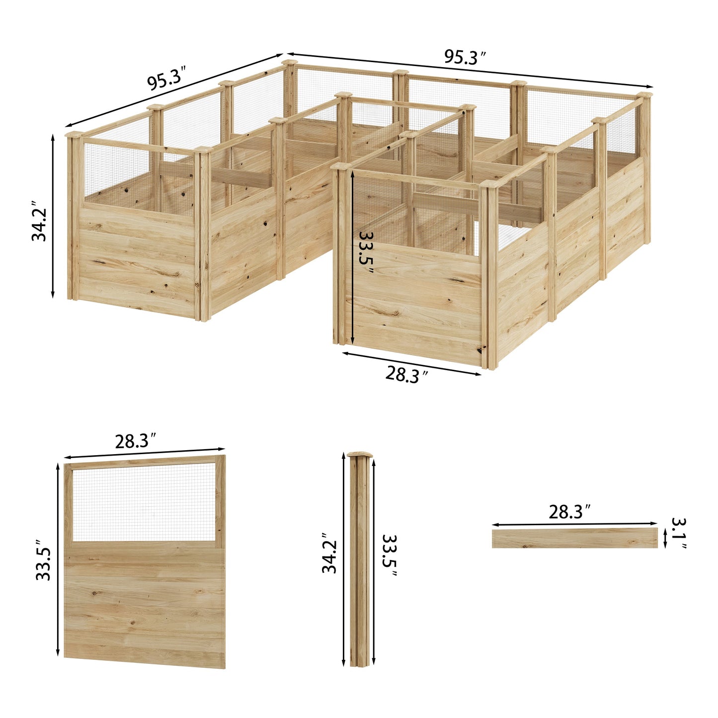 Wooden animal pen with dimensions on a white background