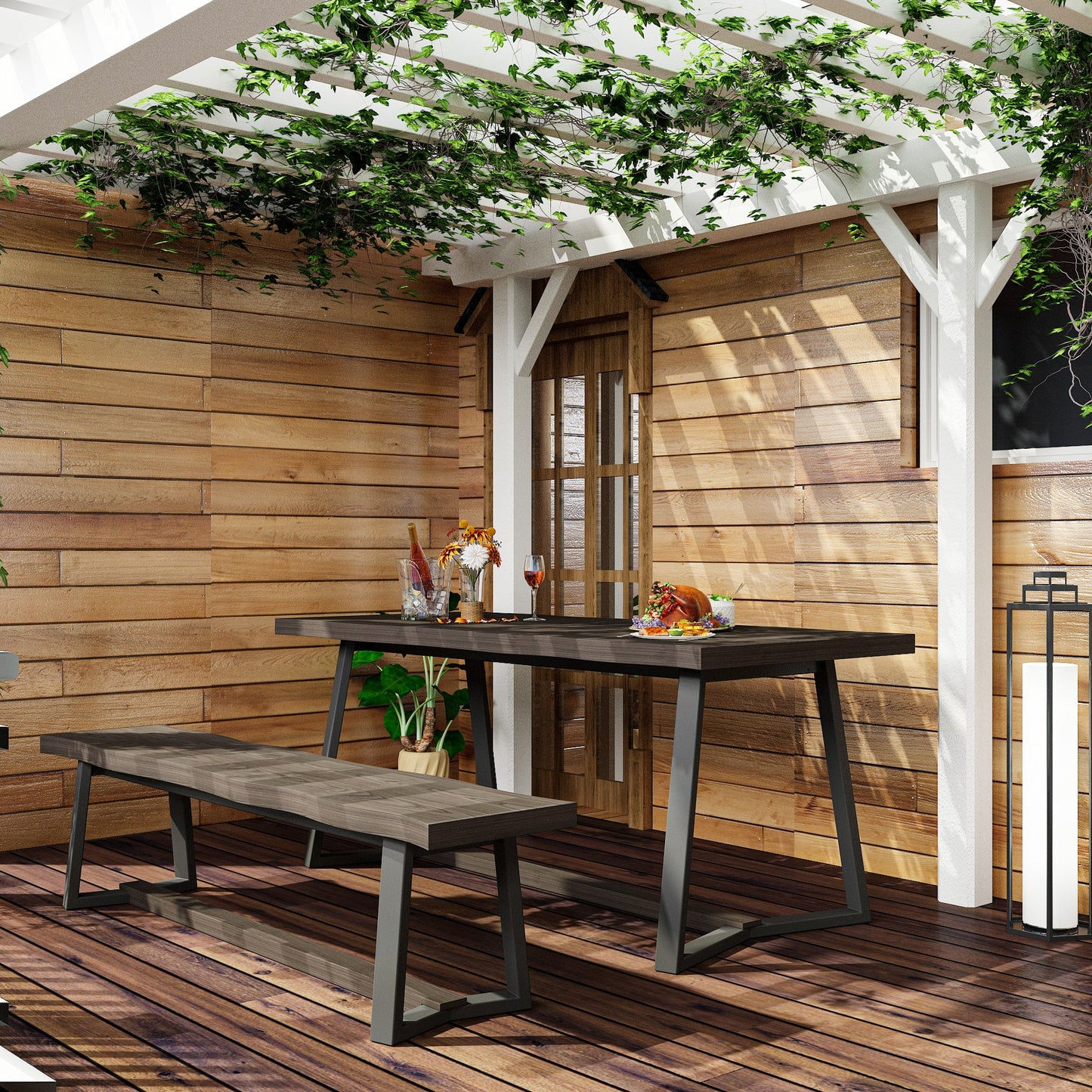 70.9 inch Heavy-Duty Brown Patio Dining Set with Bench