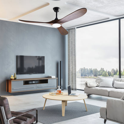 59.8 inches Modern Minimalist Ceiling Fan with Lights, Remote Control, 3 Reversible Wood Blades and 2 Down Rods