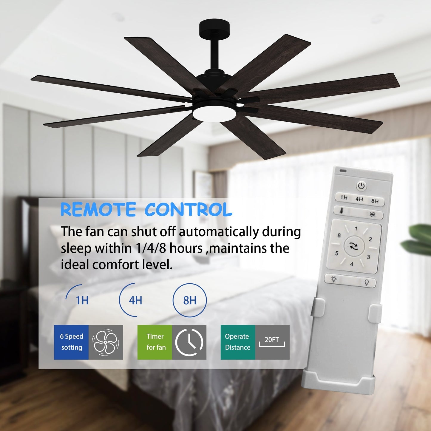 31 inches Modern Dark Brown Ceiling Fan with Dual-Tone Blades and 3-Color LED Light