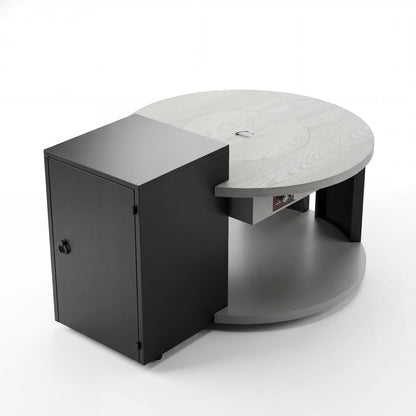 Modern black and gray side table with a round top on a white background
