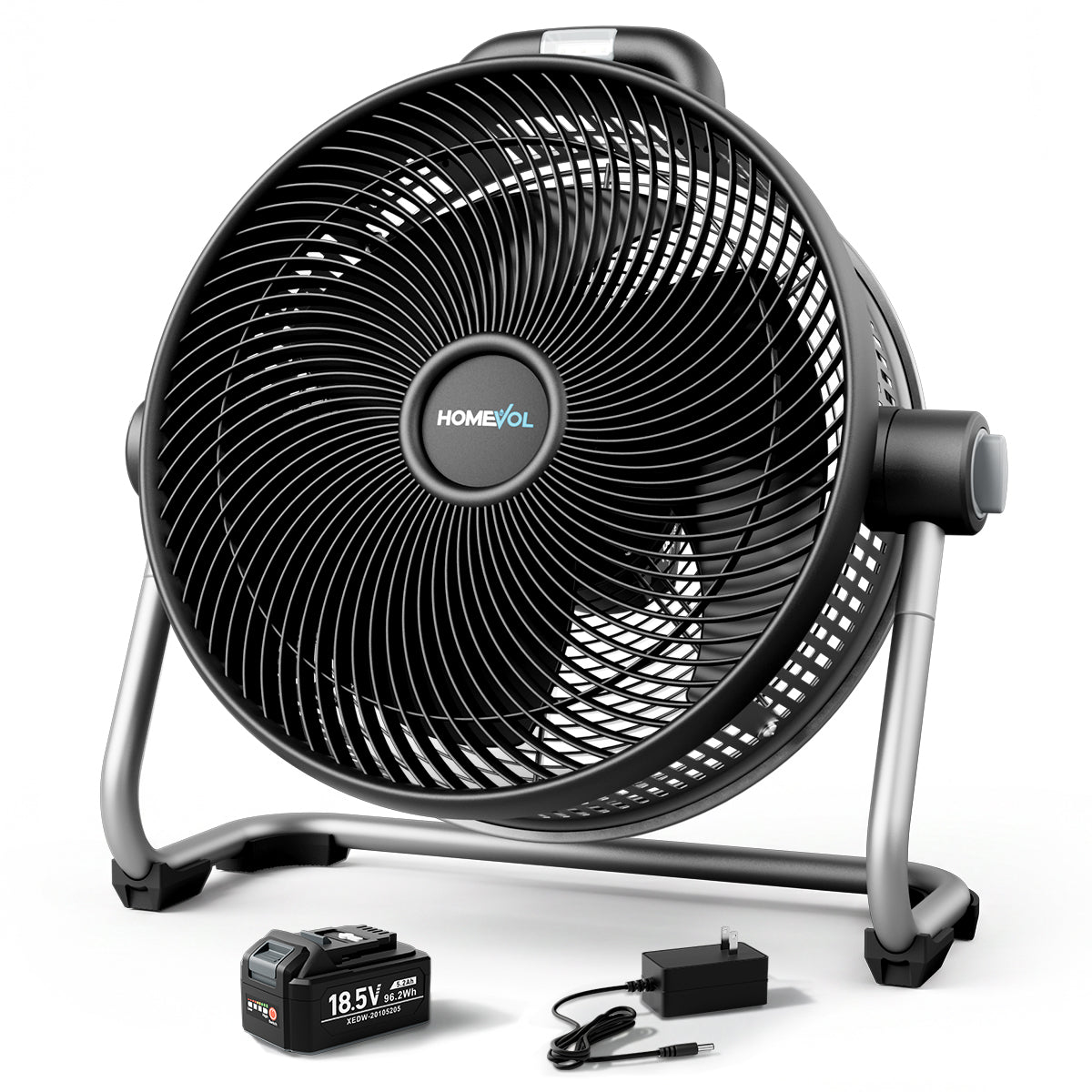 Homevol EVO2 Cordless 6-Speed Lithium Fan with LED Light, Compatible with Dewalt 20V Battery – Classic Black