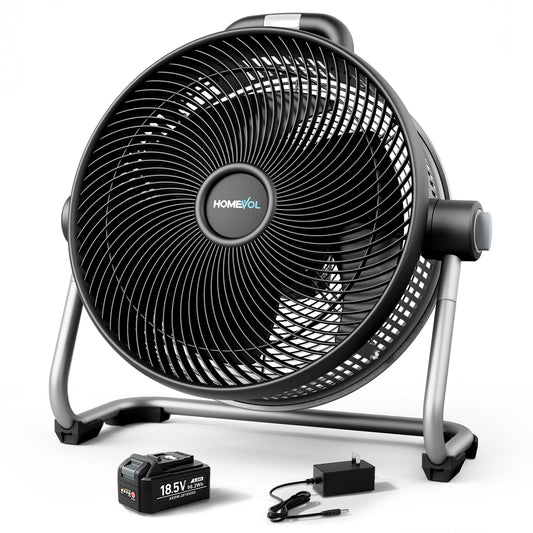 Homevol EVO2 Cordless 6-Speed Lithium Fan with LED Light, Compatible with Dewalt 20V Battery – Classic Black