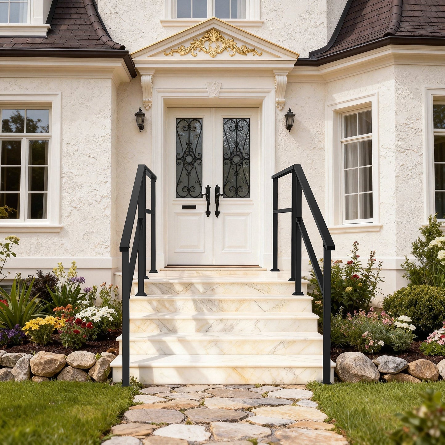 68.5 inch Modern Matte Black Stair Banister (Set of 2)