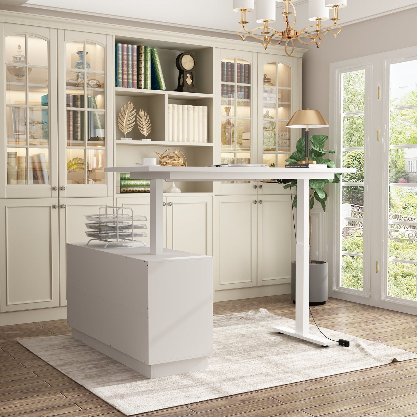 54.3 inches Minimalist Modern White Standing Desk With Electric Lift System and Memory Presets