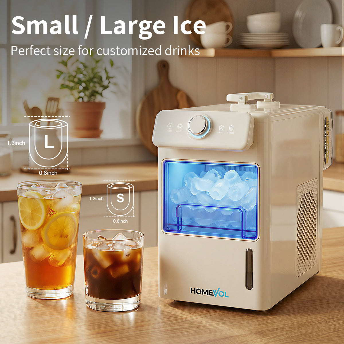 Homevol EVO1 Corded & Battery Powered Ice Maker with Self-Cleaning - Stainless Silver