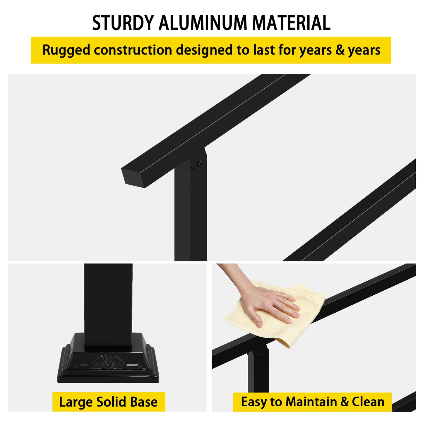 68.5 inch Minimalist Satin Black Stair Banister with Adjustable Angle