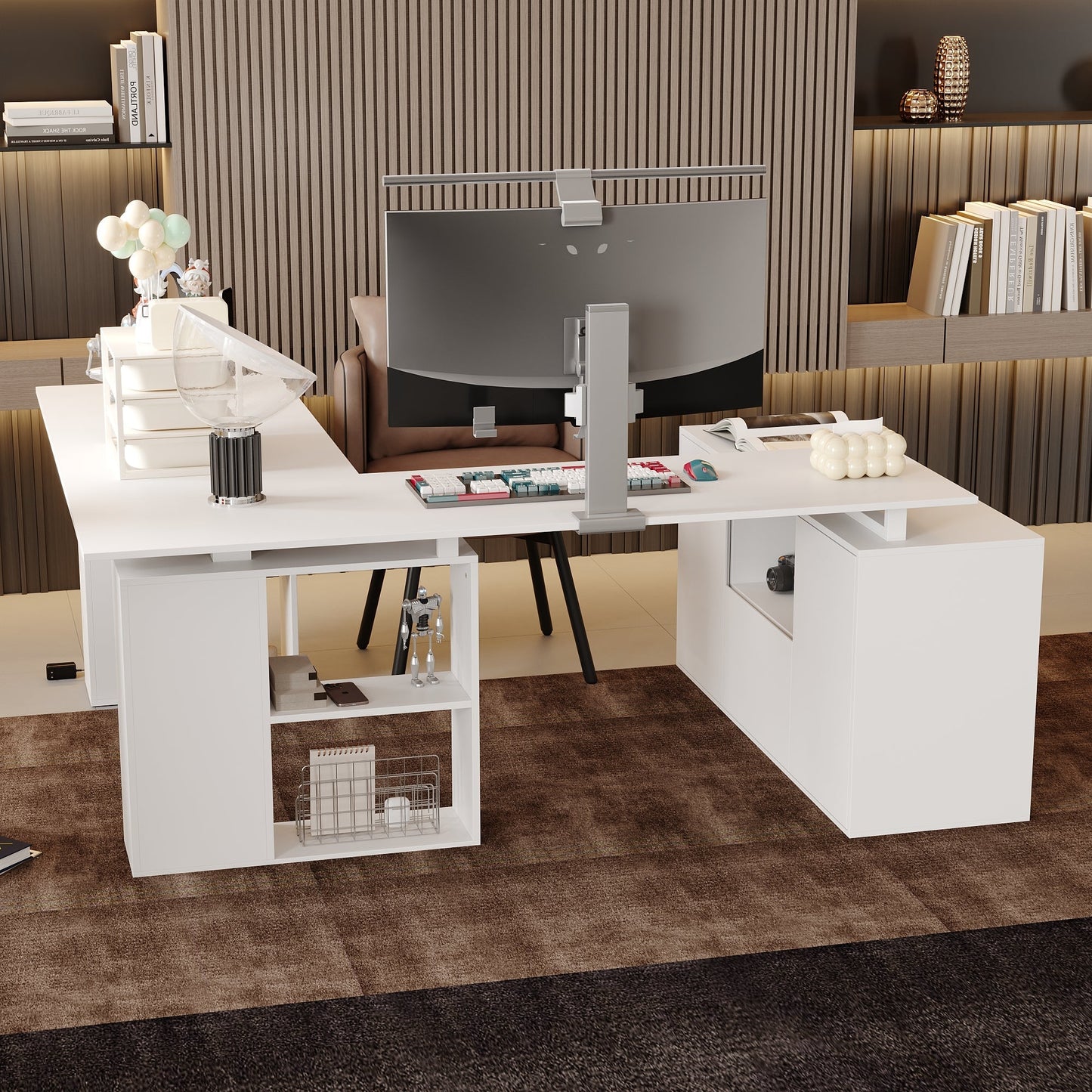 63 inches Modern White U-shaped Standing Desk With Memory Preset Controller