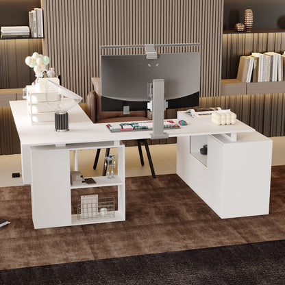 63 inches Modern White U-shaped Standing Desk With Memory Preset Controller