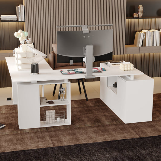 63 inches Modern White U-shaped Standing Desk With Memory Preset Controller