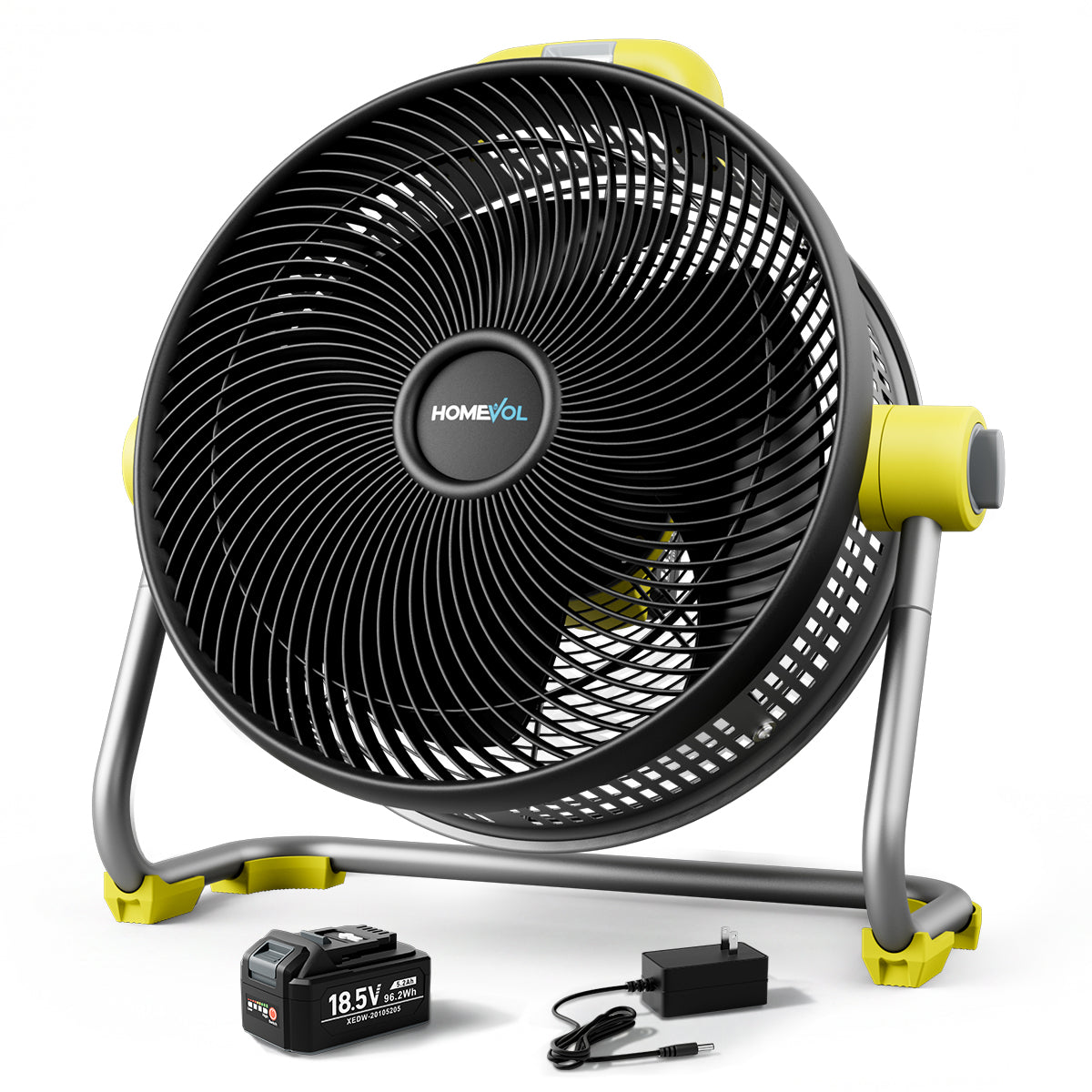 Homevol EVO2 Cordless 6-Speed Lithium Fan with LED Light, Compatible with Dewalt 20V Battery – Neon Yellow