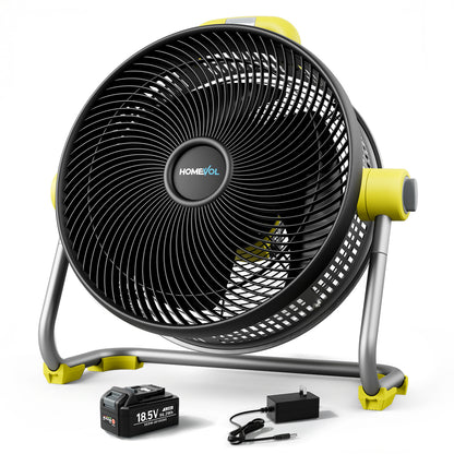 Homevol EVO2 Cordless 6-Speed Lithium Fan with LED Light, Compatible with Dewalt 20V Battery – Neon Yellow