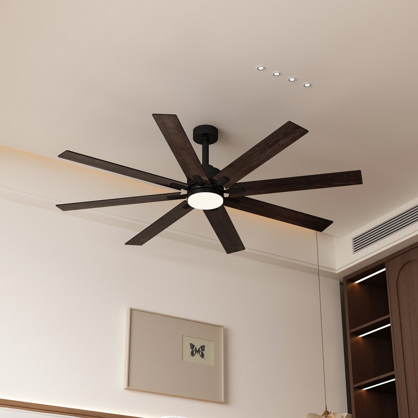 31 inches Modern Dark Brown Ceiling Fan with Dual-Tone Blades and 3-Color LED Light