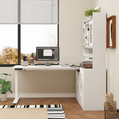 68.5 inches Modern White Standing Desk with Bookcase
