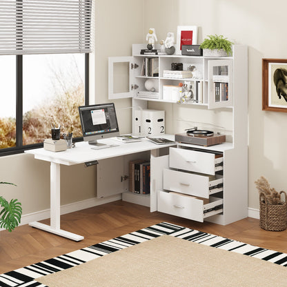 68.5 inches Modern White Standing Desk with Bookcase