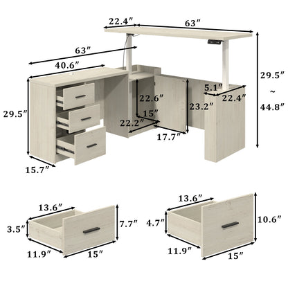 63 inch L-Shaped Standing Desk with 3 Drawers