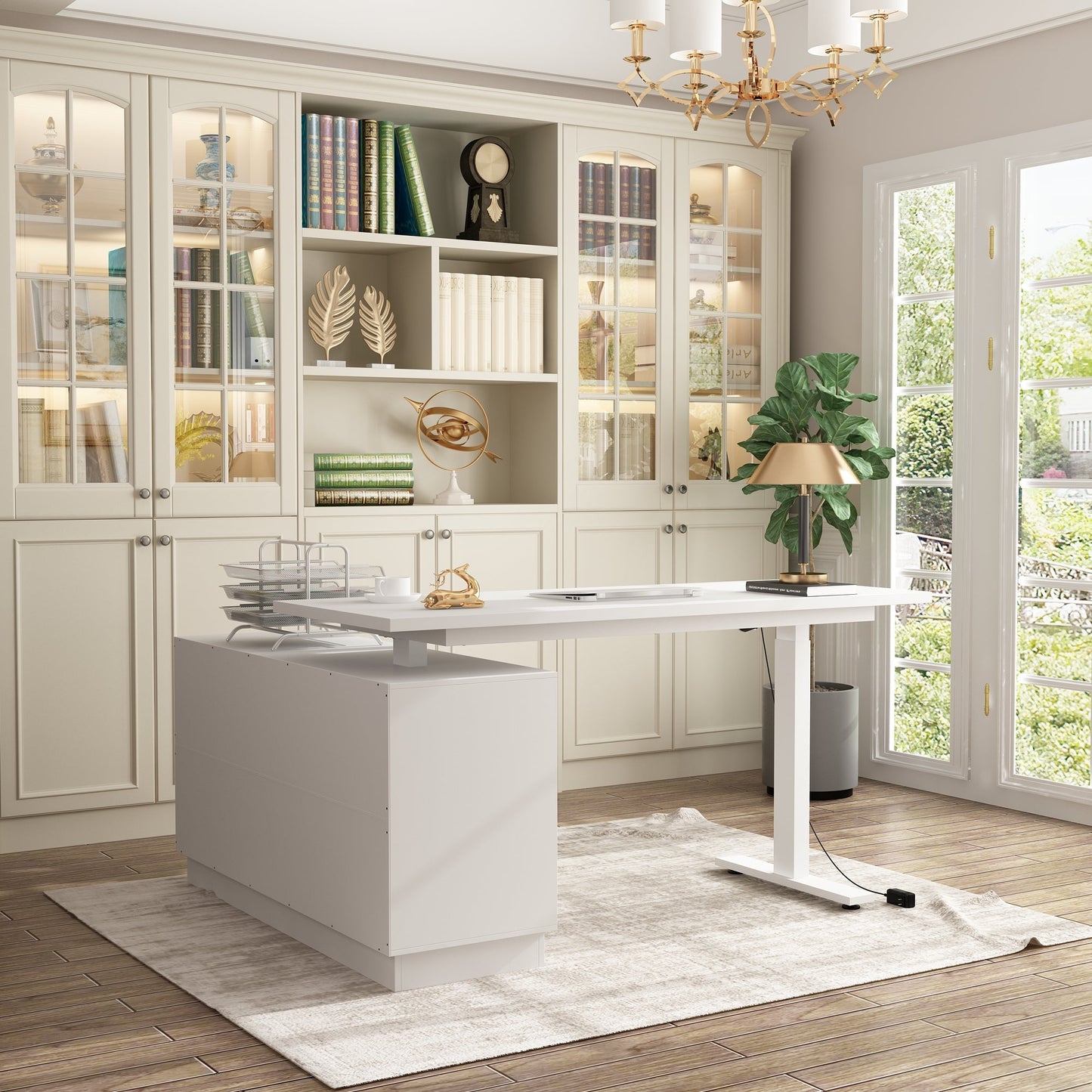 54.3 inches Minimalist Modern White Standing Desk With Electric Lift System and Memory Presets