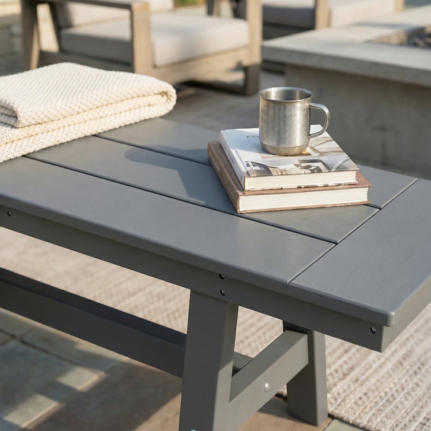 63 inches Gray All-Weather HDPE Outdoor Patio Bench with 650 lb. Weight Capacity