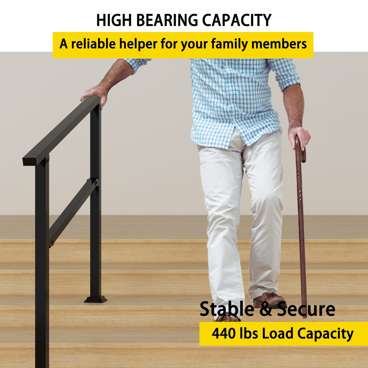 40.4 inch Minimalist Satin Black Stair Banister with Adjustable Angle