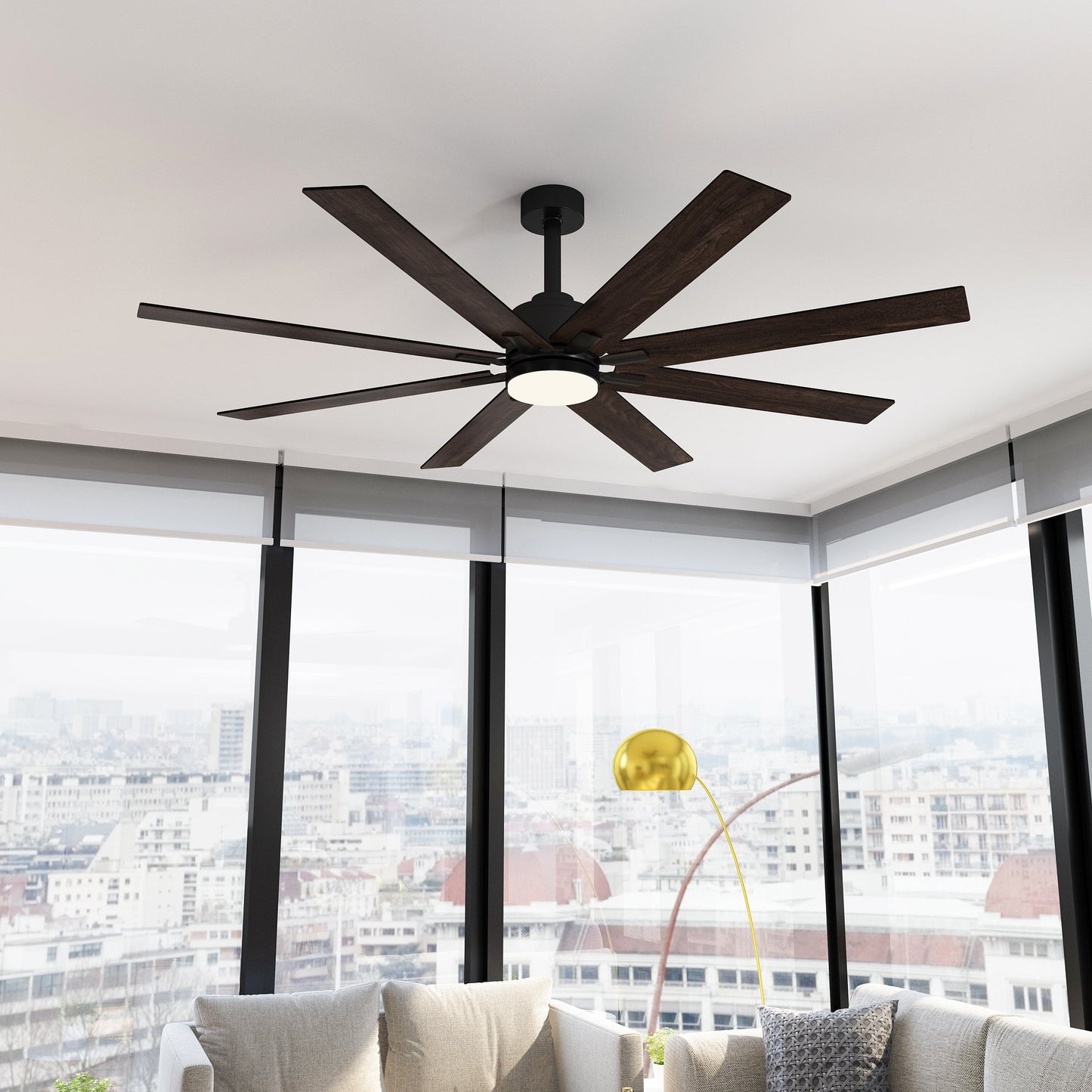 31 inches Modern Dark Brown Ceiling Fan with Dual-Tone Blades and 3-Color LED Light