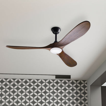 59.8 inches Modern Minimalist Ceiling Fan with Lights, Remote Control, 3 Reversible Wood Blades and 2 Down Rods