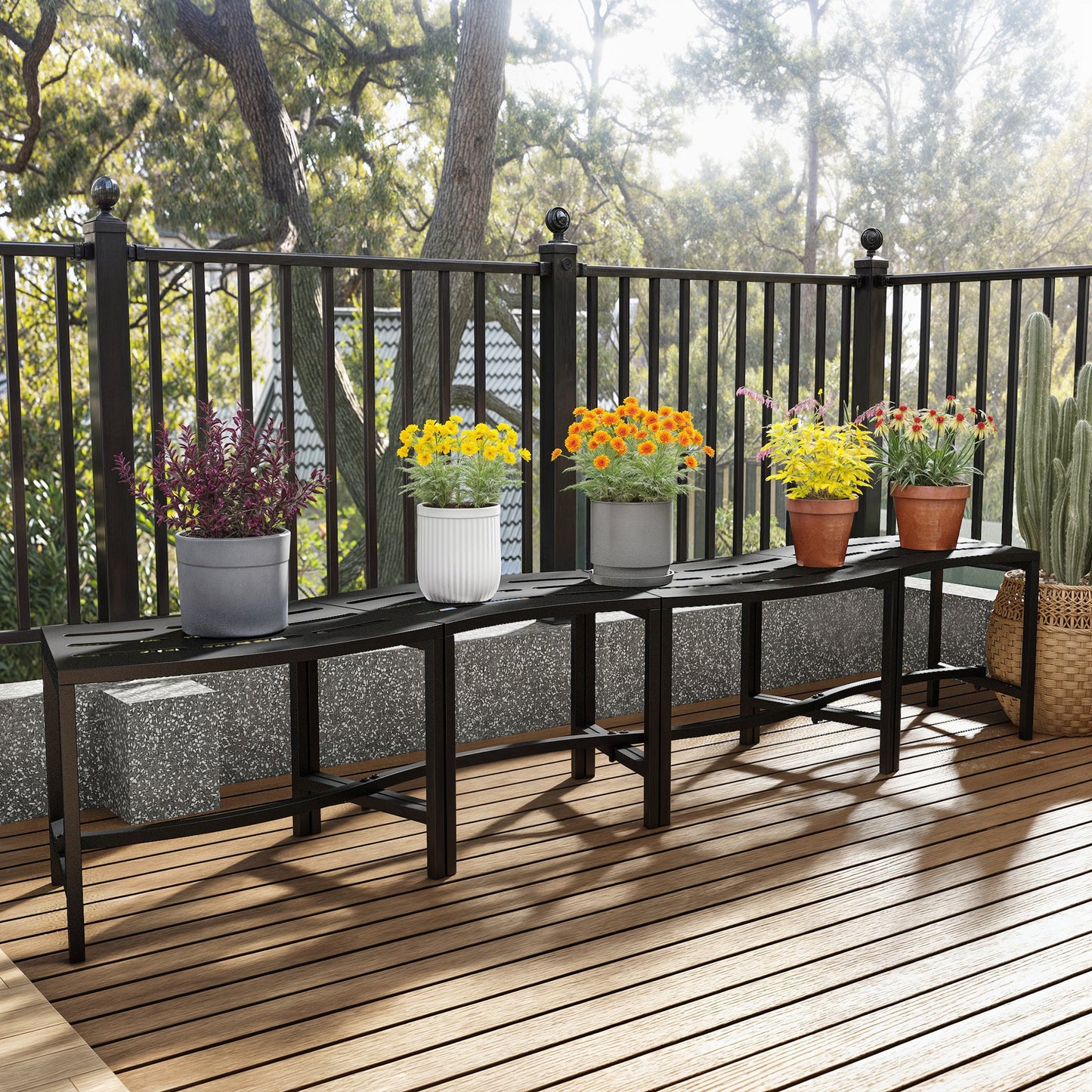 23.9 inch Industrial Black Outdoor Bench (Set of 4)