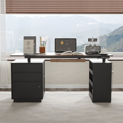 63 inches Modern Black Standing Desk With Electric Height Adjustment and Pegboard Organizer